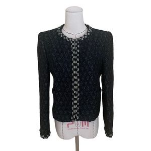 Alice + Olivia Rhinestone Bead Embellished Tweed Evening Party Blazer Jacket